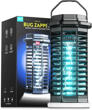 Minimoon Bug Zapper Outdoor with LED Light, 4200V Electric Mosquito Zapper Indoor, IPX4 Waterproof Insect Zapper Electric Fly Traps, 8.2Ft Cord, Insect Trap for Yard, Backyard, Patio, Camping