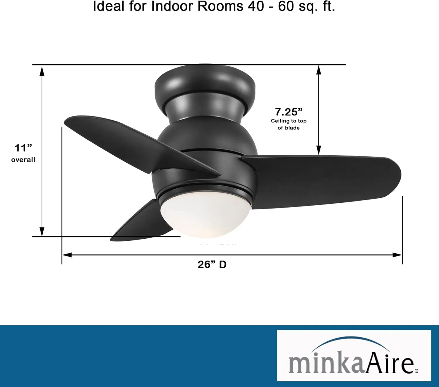 MINKA-AIRE F510L-CL Spacesaver 26 Inch Ceiling Fan with Integrated LED Light Kit in Coal Finish