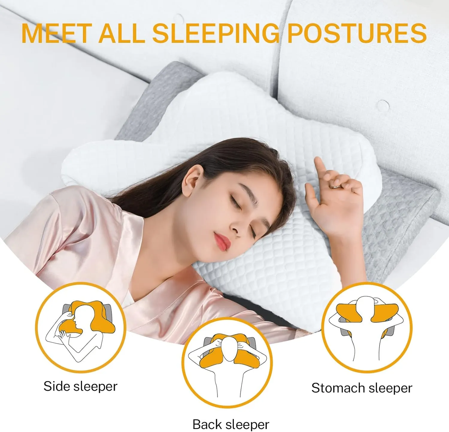 Misiki Cervical Memory Foam Pillow, Orthopedic Pillow Contour Pillow for Neck Pain, Cervical Ergonomic Pillow for Side Sleepers, Back and Stomach Sleep