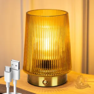 MJ PREMIER Cordless Lamps Rechargeable Glass Table Lamp Portable Dimmable Brightness Touch Battery Operated Lamp Cordless Beside Touch Lamp for Home Bedroom Kitchen Dining Bathroom Yellow