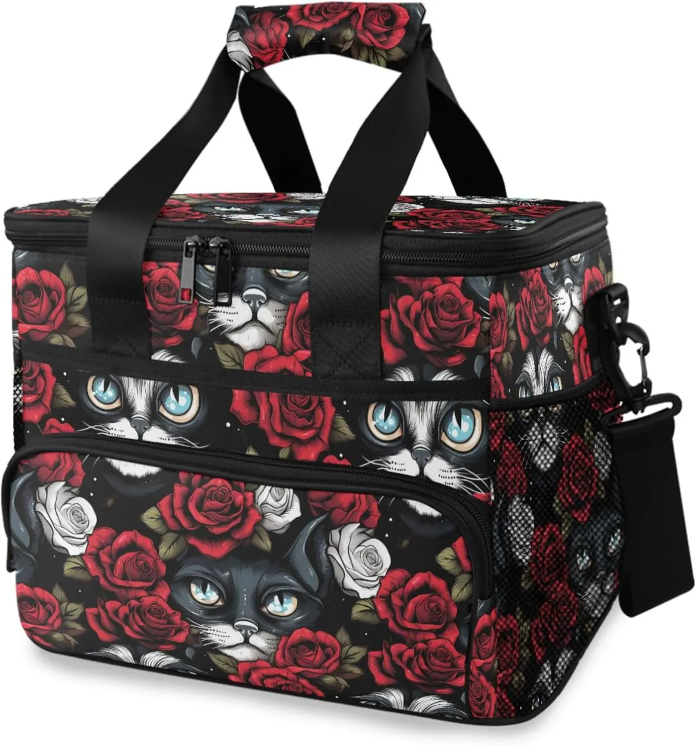 MNSRUU Cooler Bag Gothic Skull Cat Rose Soft Cooler Bag Insulated Lunch Totes Picnic Bag Beach Cooler Lunch Box Container with Adjustable Shoulder Strap