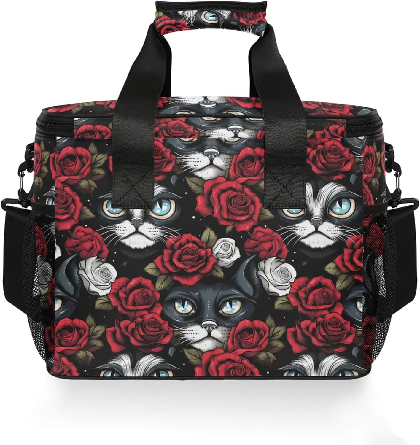 MNSRUU Cooler Bag Gothic Skull Cat Rose Soft Cooler Bag Insulated Lunch Totes Picnic Bag Beach Cooler Lunch Box Container with Adjustable Shoulder Strap