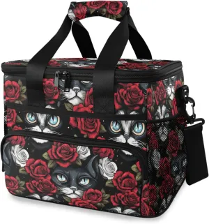MNSRUU Cooler Bag Gothic Skull Cat Rose Soft Cooler Bag Insulated Lunch Totes Picnic Bag Beach Cooler Lunch Box Container with Adjustable Shoulder Strap