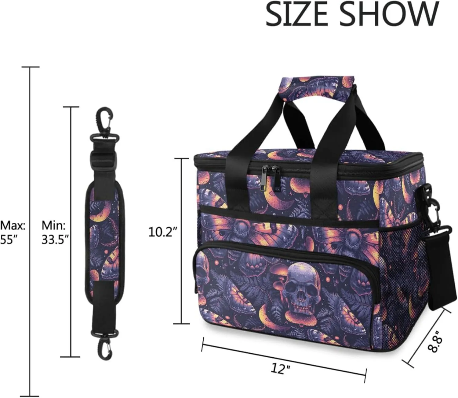 MNSRUU Cooler Bag Gothic Skull Rose Soft Cooler Bag Insulated Lunch Totes Picnic Bag Beach Cooler Lunch Box Container with Adjustable Shoulder Strap