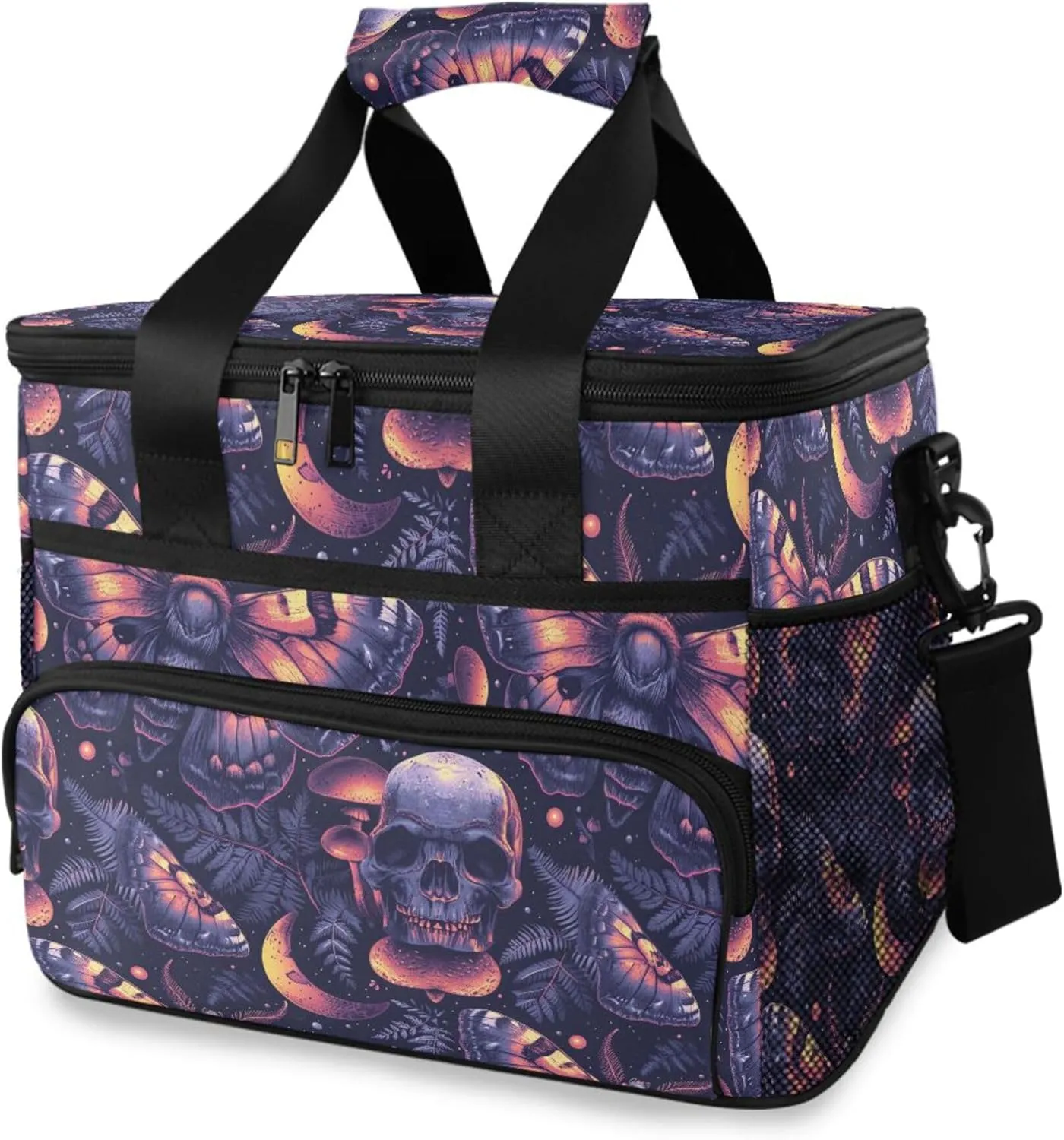 MNSRUU Cooler Bag Gothic Skull Rose Soft Cooler Bag Insulated Lunch Totes Picnic Bag Beach Cooler Lunch Box Container with Adjustable Shoulder Strap
