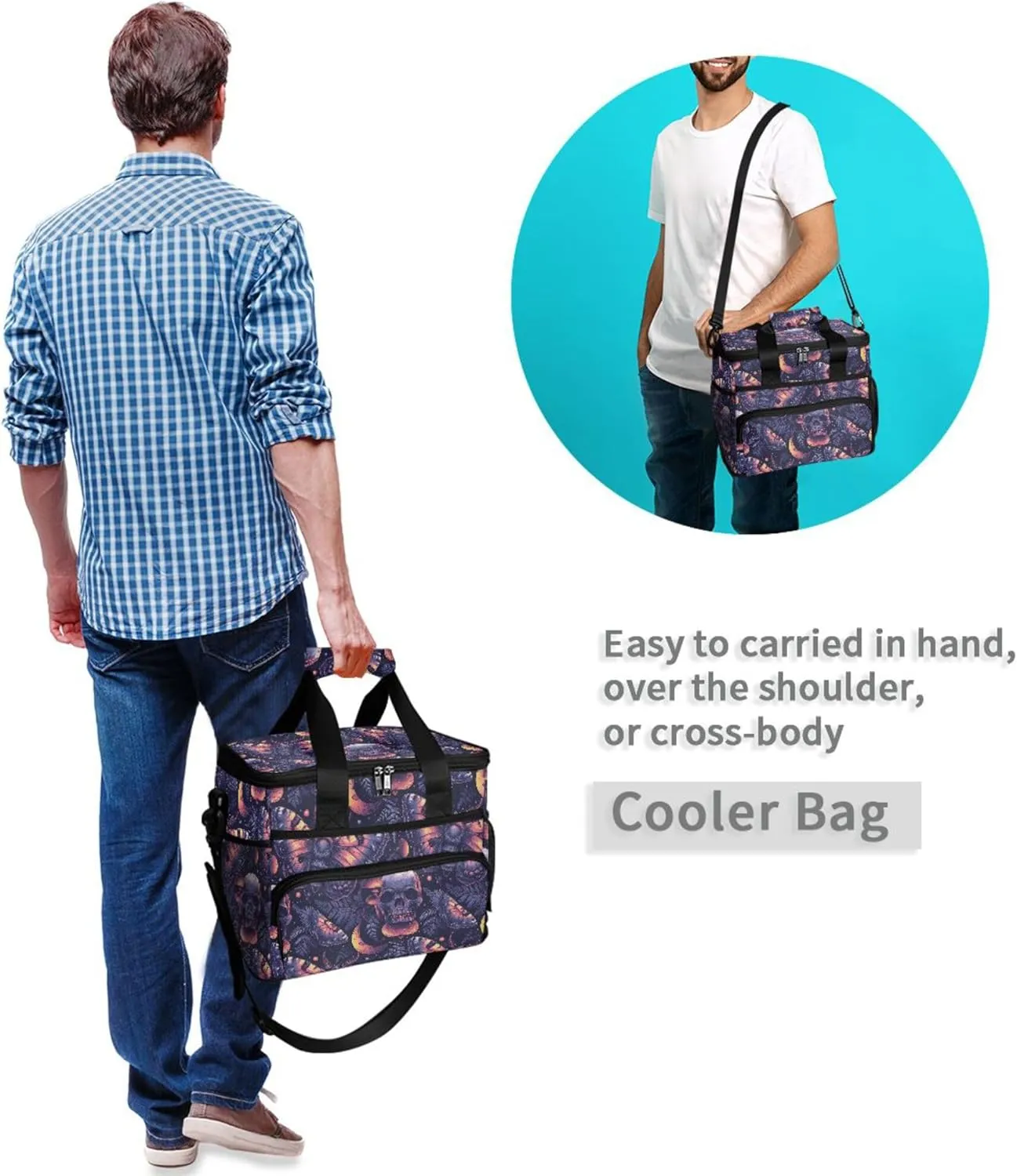 MNSRUU Cooler Bag Gothic Skull Rose Soft Cooler Bag Insulated Lunch Totes Picnic Bag Beach Cooler Lunch Box Container with Adjustable Shoulder Strap