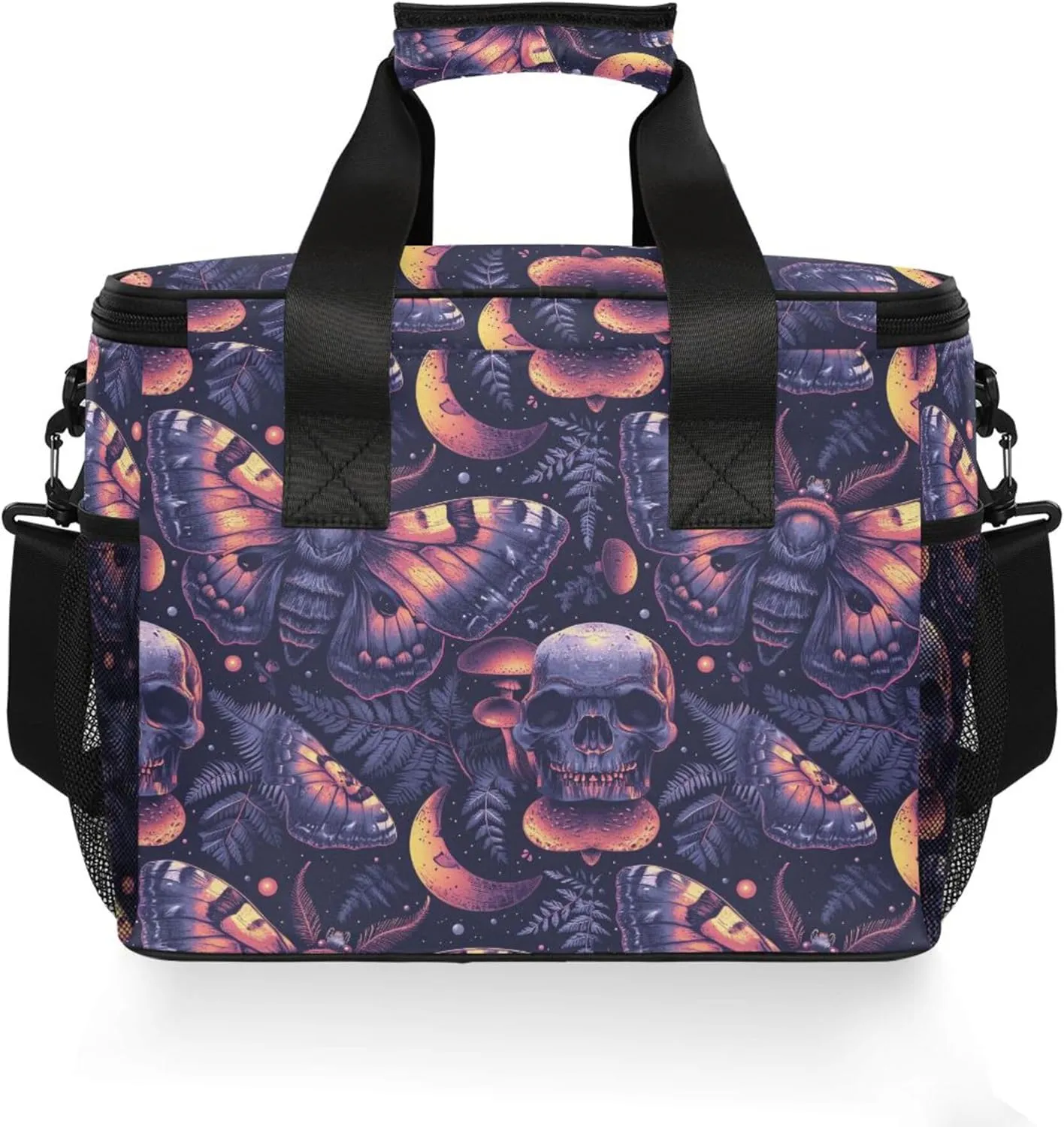 MNSRUU Cooler Bag Gothic Skull Rose Soft Cooler Bag Insulated Lunch Totes Picnic Bag Beach Cooler Lunch Box Container with Adjustable Shoulder Strap