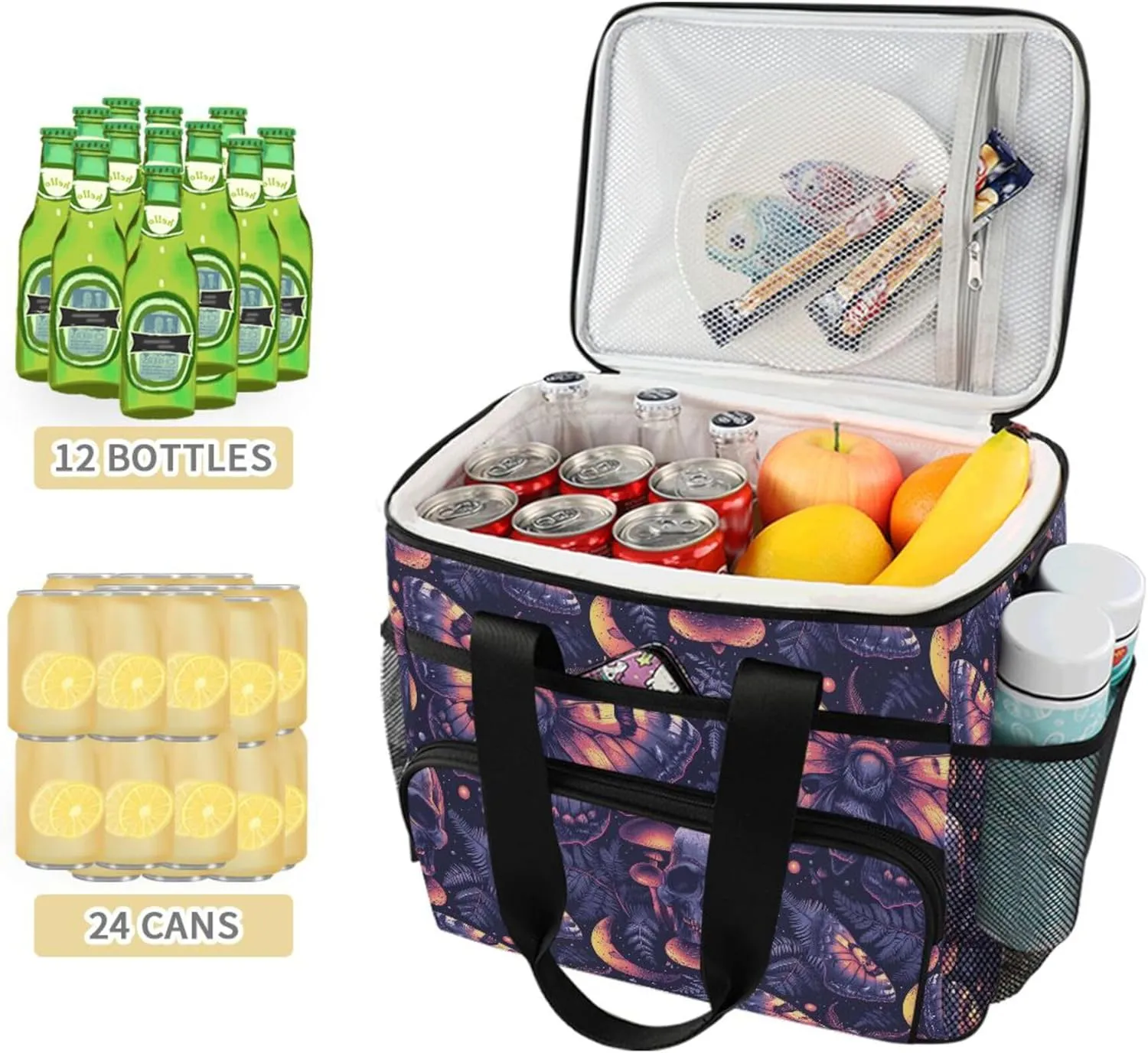 MNSRUU Cooler Bag Gothic Skull Rose Soft Cooler Bag Insulated Lunch Totes Picnic Bag Beach Cooler Lunch Box Container with Adjustable Shoulder Strap