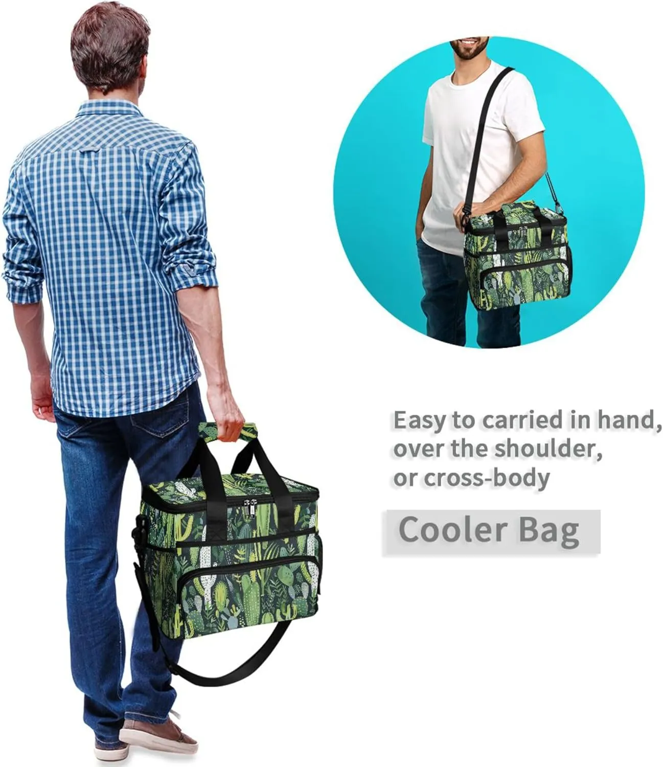 MNSRUU Cooler Bag Green Cactus Soft Cooler Bag Insulated Lunch Totes Picnic Bag Beach Cooler Lunch Box Container with Adjustable Shoulder Strap