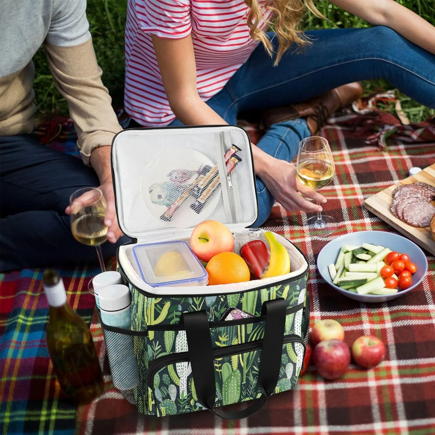 MNSRUU Cooler Bag Green Cactus Soft Cooler Bag Insulated Lunch Totes Picnic Bag Beach Cooler Lunch Box Container with Adjustable Shoulder Strap