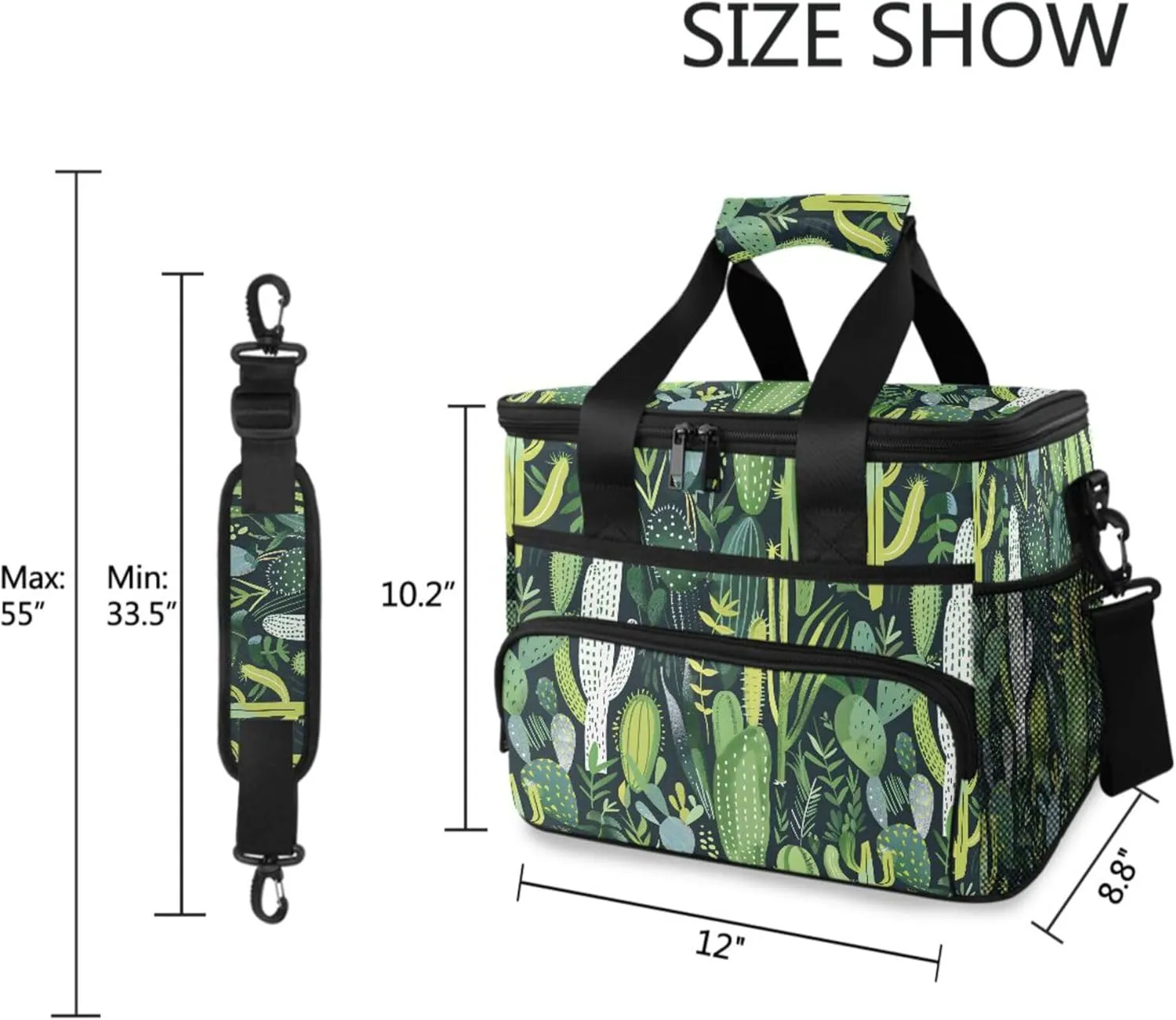 MNSRUU Cooler Bag Green Cactus Soft Cooler Bag Insulated Lunch Totes Picnic Bag Beach Cooler Lunch Box Container with Adjustable Shoulder Strap