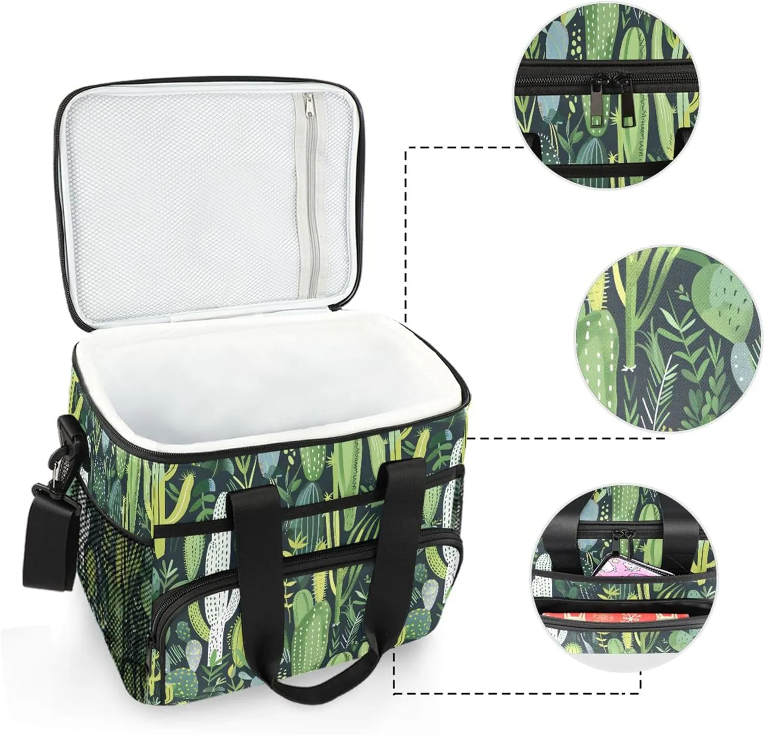 MNSRUU Cooler Bag Green Cactus Soft Cooler Bag Insulated Lunch Totes Picnic Bag Beach Cooler Lunch Box Container with Adjustable Shoulder Strap