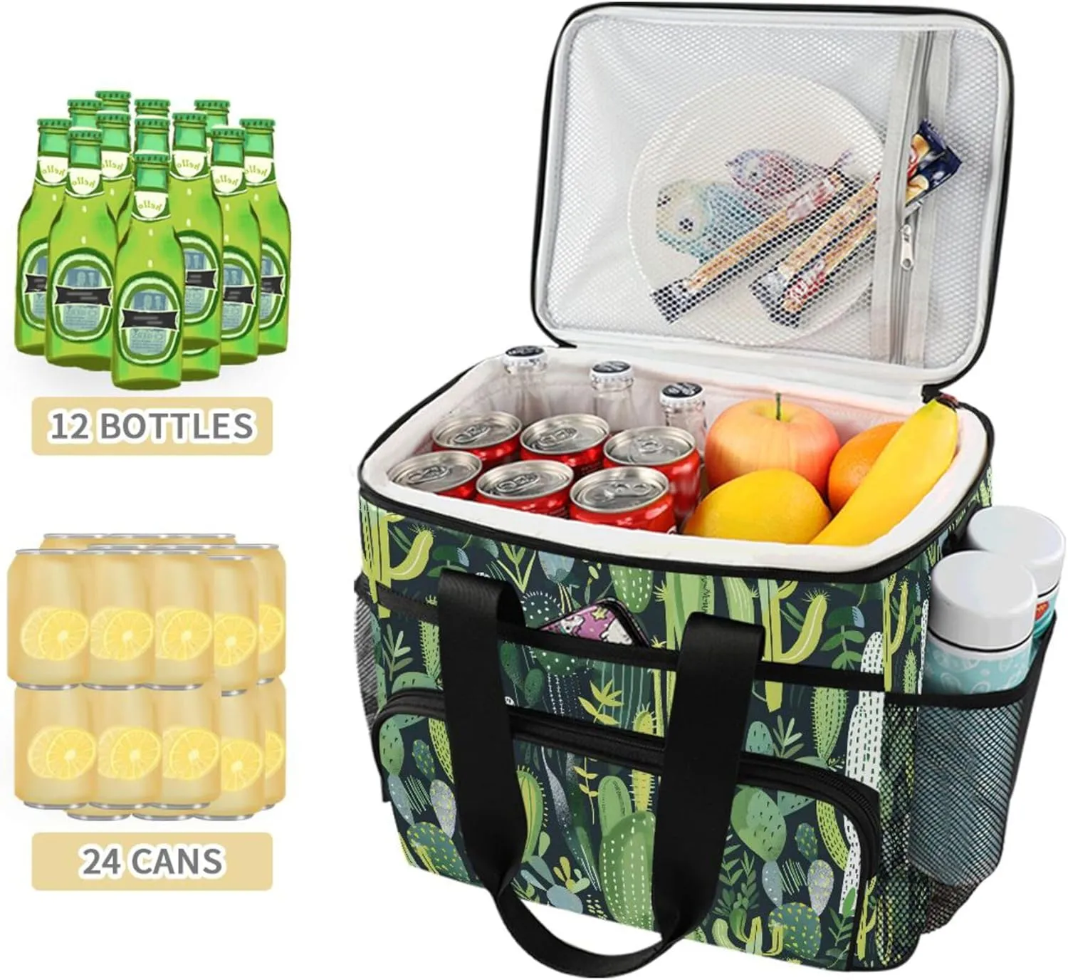 MNSRUU Cooler Bag Green Cactus Soft Cooler Bag Insulated Lunch Totes Picnic Bag Beach Cooler Lunch Box Container with Adjustable Shoulder Strap