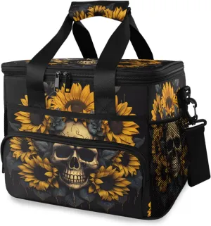 MNSRUU Cooler Bag Skull and Sunflower Soft Cooler Bag Insulated Lunch Totes Picnic Bag Beach Cooler Lunch Box Container with Adjustable Shoulder Strap