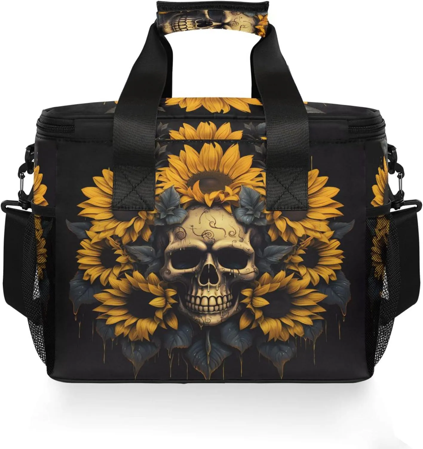 MNSRUU Cooler Bag Skull and Sunflower Soft Cooler Bag Insulated Lunch Totes Picnic Bag Beach Cooler Lunch Box Container with Adjustable Shoulder Strap