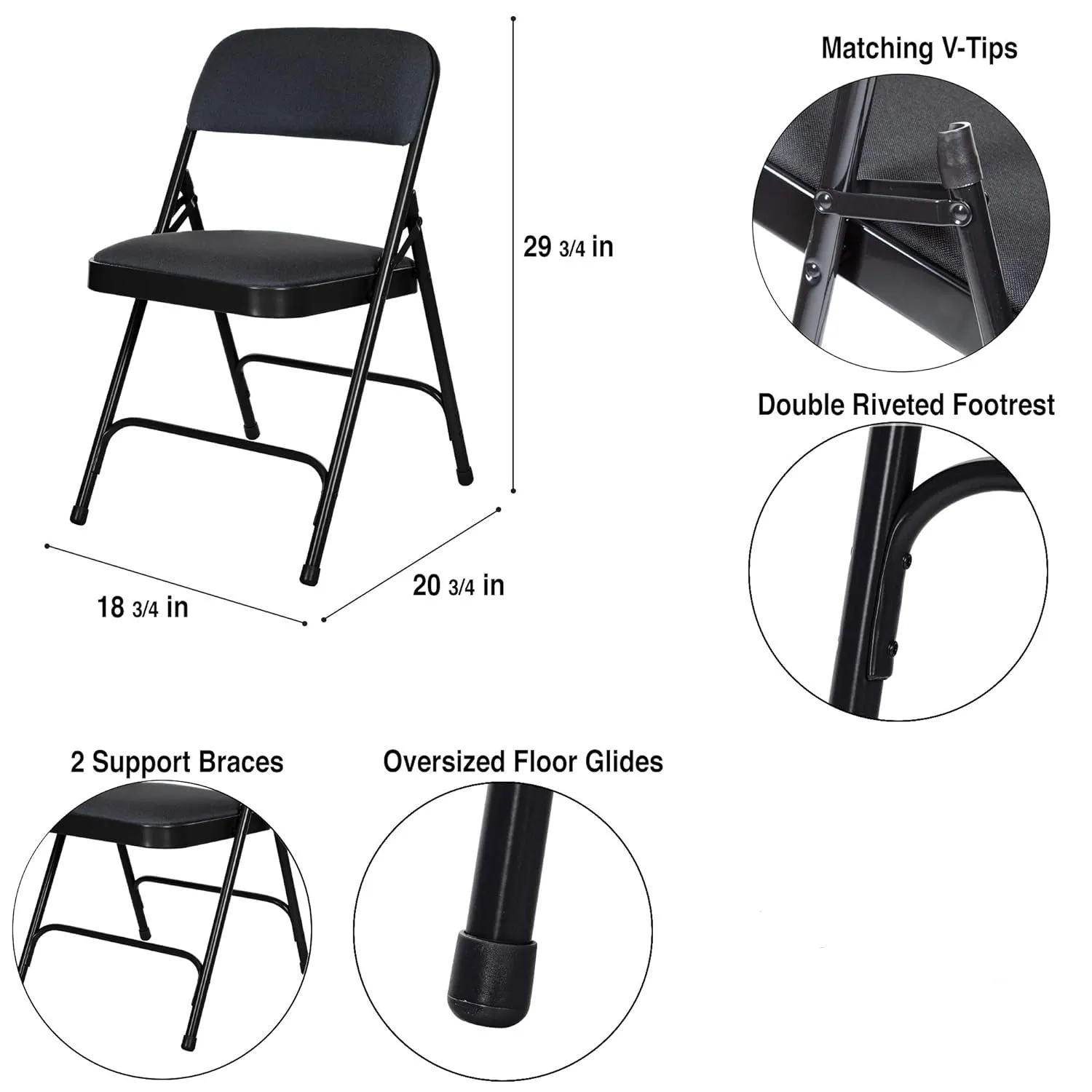 Modern Black Foldable Study Chair and Base Metal Legs for Students (Pack of 2 Pcs)