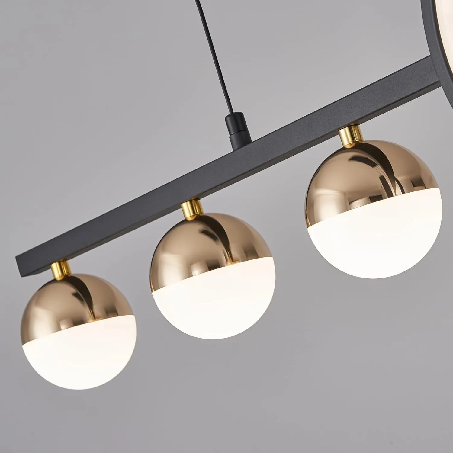 Modern Black Gold Chandeliers for Dining Room, Dimmable LED Chandelier Linear Pendant Light for Kitchen Island, 39in Globe Haning Pendant Chandelier Lighitng with Remote (2 Rings, 3000lm)