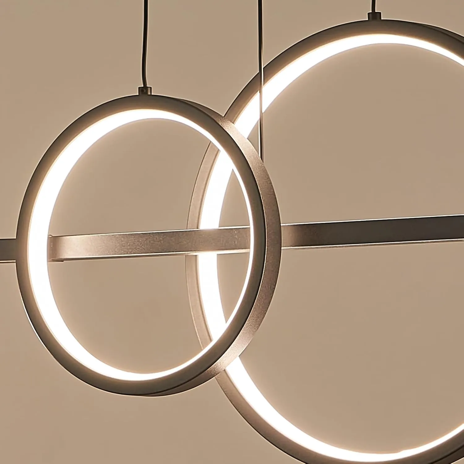 Modern Black Gold Chandeliers for Dining Room, Dimmable LED Chandelier Linear Pendant Light for Kitchen Island, 39in Globe Haning Pendant Chandelier Lighitng with Remote (2 Rings, 3000lm)