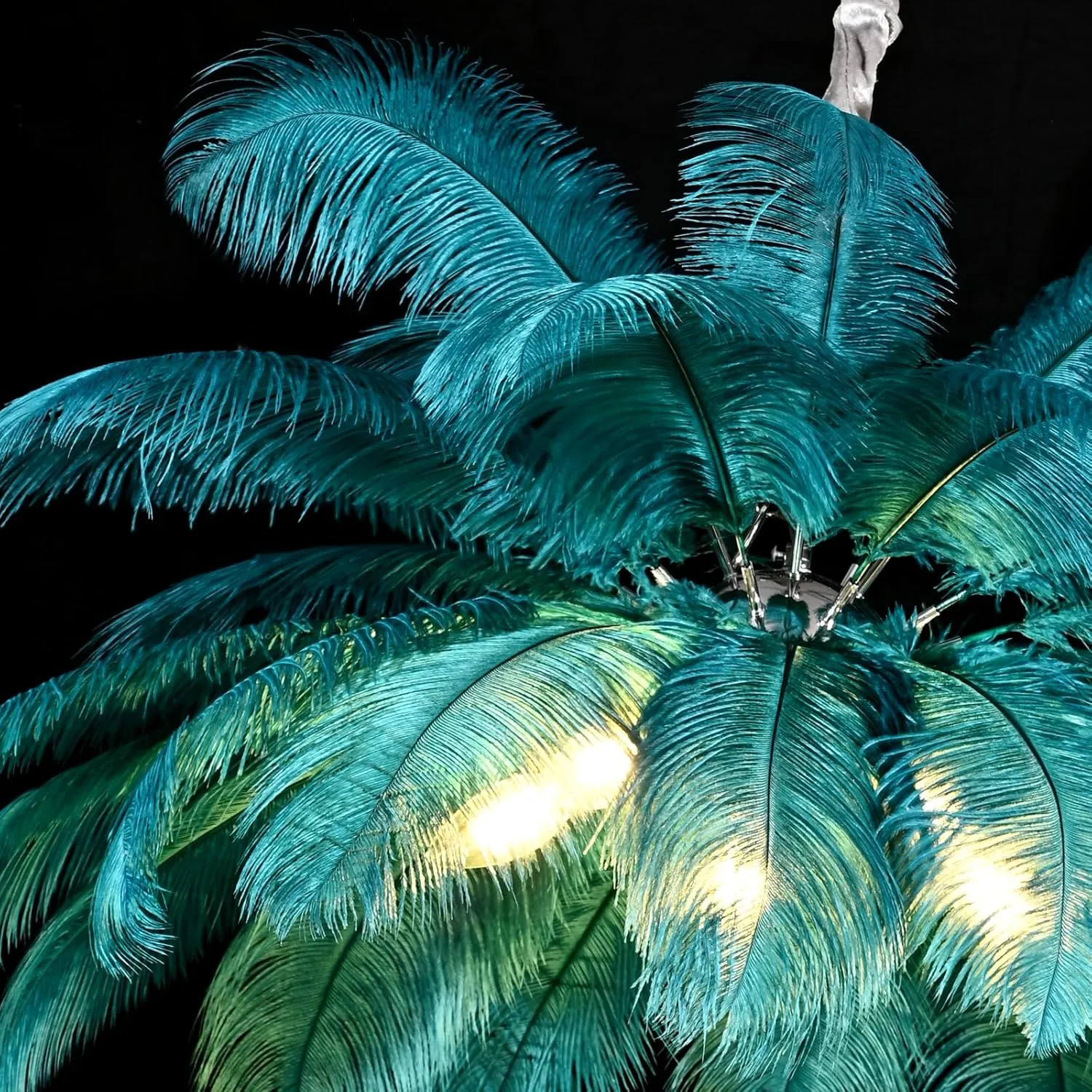 Modern Feather Chandelier for Bedroom, Blue Feather Ceiling Light Fixture with Ostrich Hair Lampshade, Pendant Lights for Living Room, Hotel, Corridor, Foyer