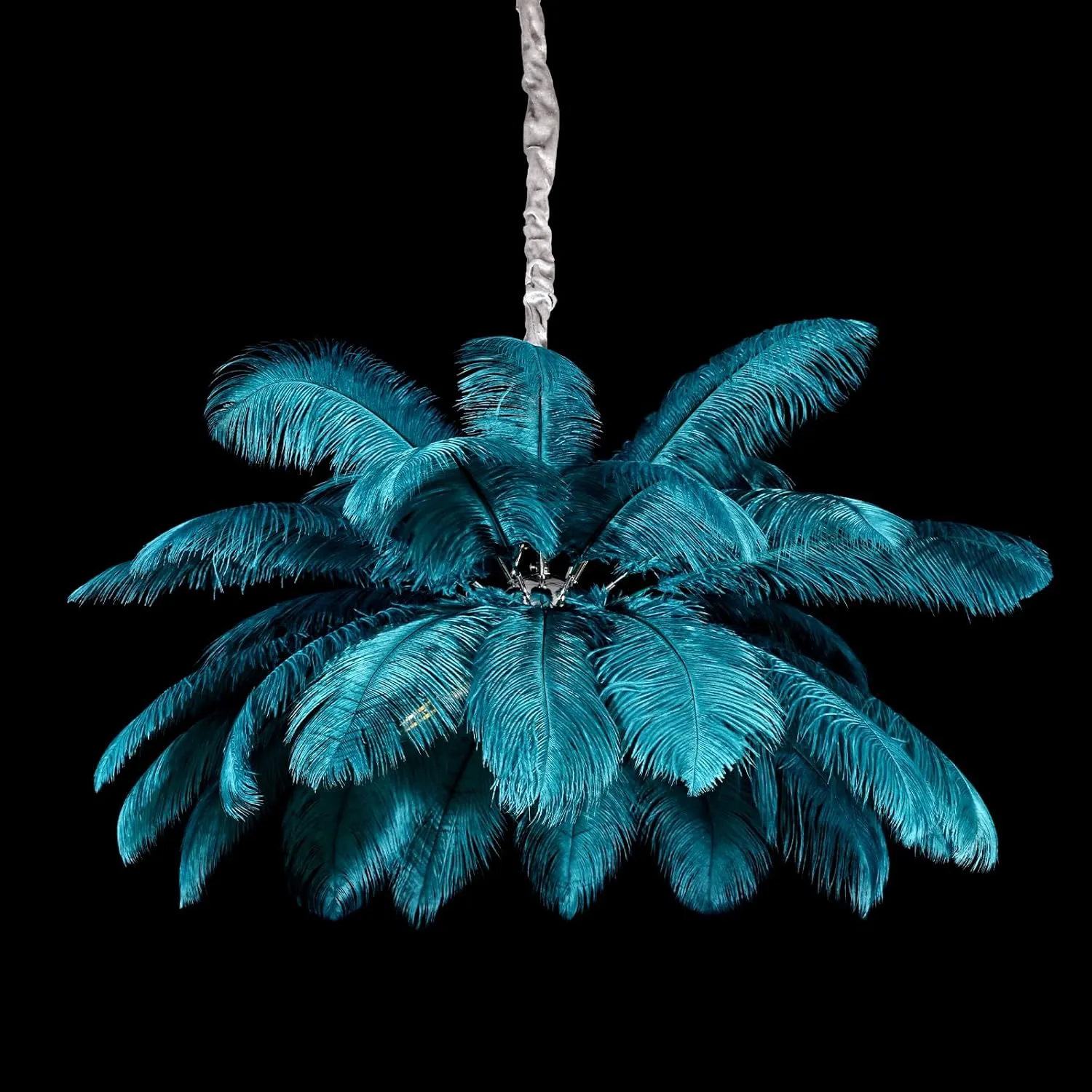 Modern Feather Chandelier for Bedroom, Blue Feather Ceiling Light Fixture with Ostrich Hair Lampshade, Pendant Lights for Living Room, Hotel, Corridor, Foyer