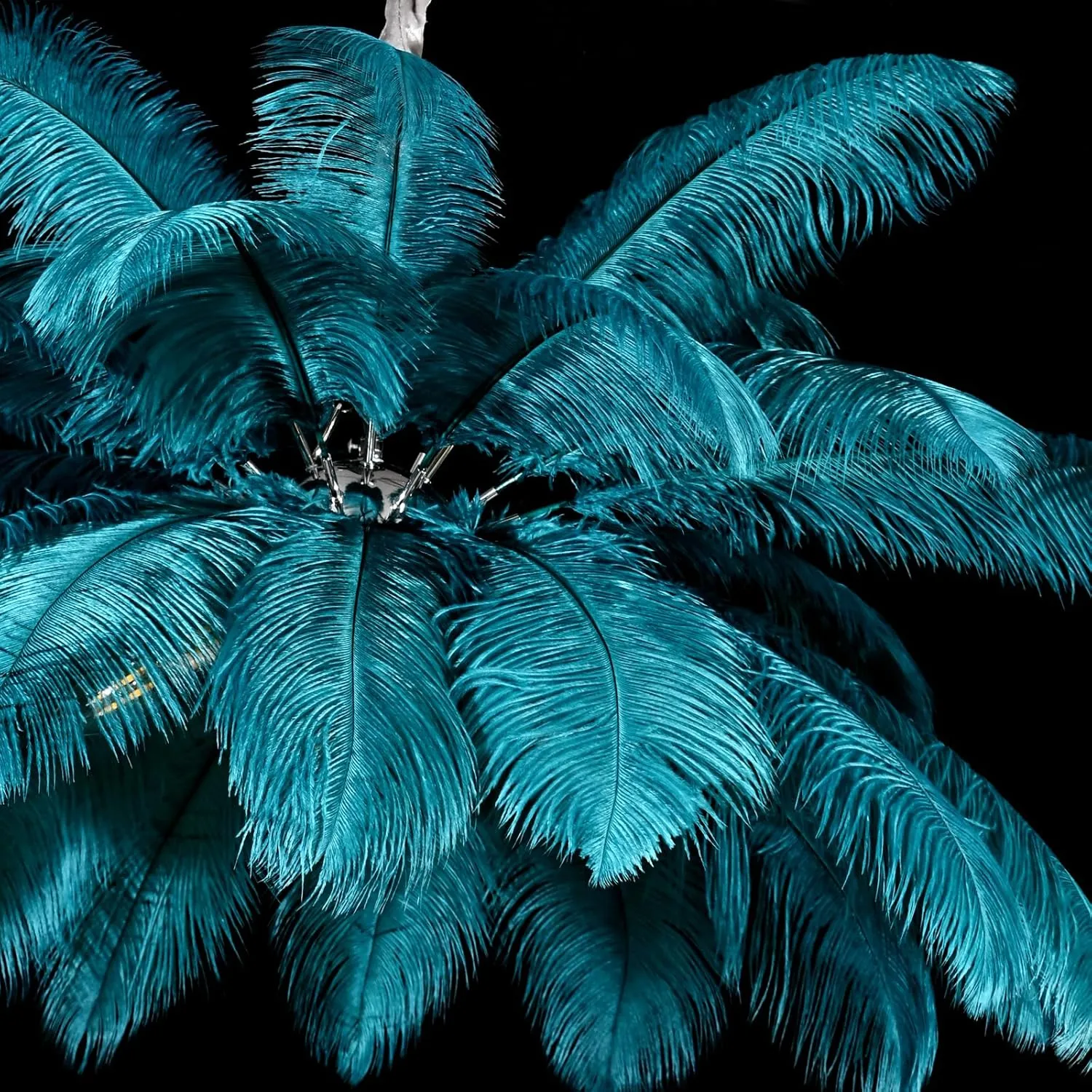 Modern Feather Chandelier for Bedroom, Blue Feather Ceiling Light Fixture with Ostrich Hair Lampshade, Pendant Lights for Living Room, Hotel, Corridor, Foyer