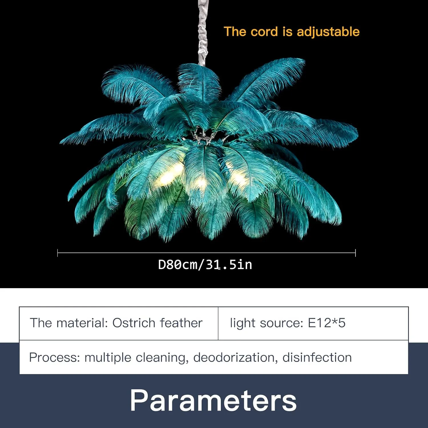 Modern Feather Chandelier for Bedroom, Blue Feather Ceiling Light Fixture with Ostrich Hair Lampshade, Pendant Lights for Living Room, Hotel, Corridor, Foyer