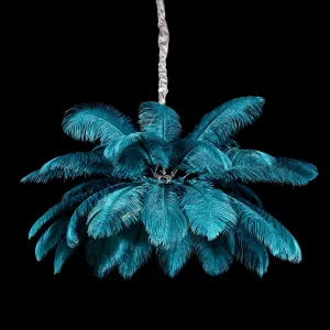 Modern Feather Chandelier for Bedroom, Blue Feather Ceiling Light Fixture with Ostrich Hair Lampshade, Pendant Lights for Living Room, Hotel, Corridor, Foyer