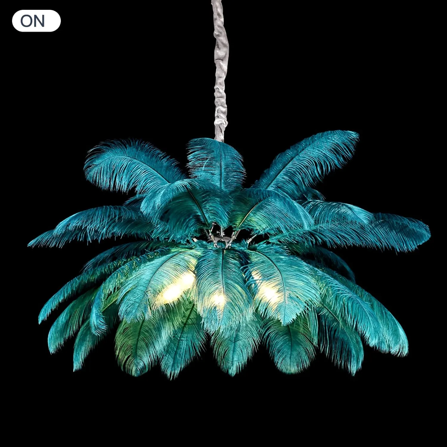 Modern Feather Chandelier for Bedroom, Blue Feather Ceiling Light Fixture with Ostrich Hair Lampshade, Pendant Lights for Living Room, Hotel, Corridor, Foyer