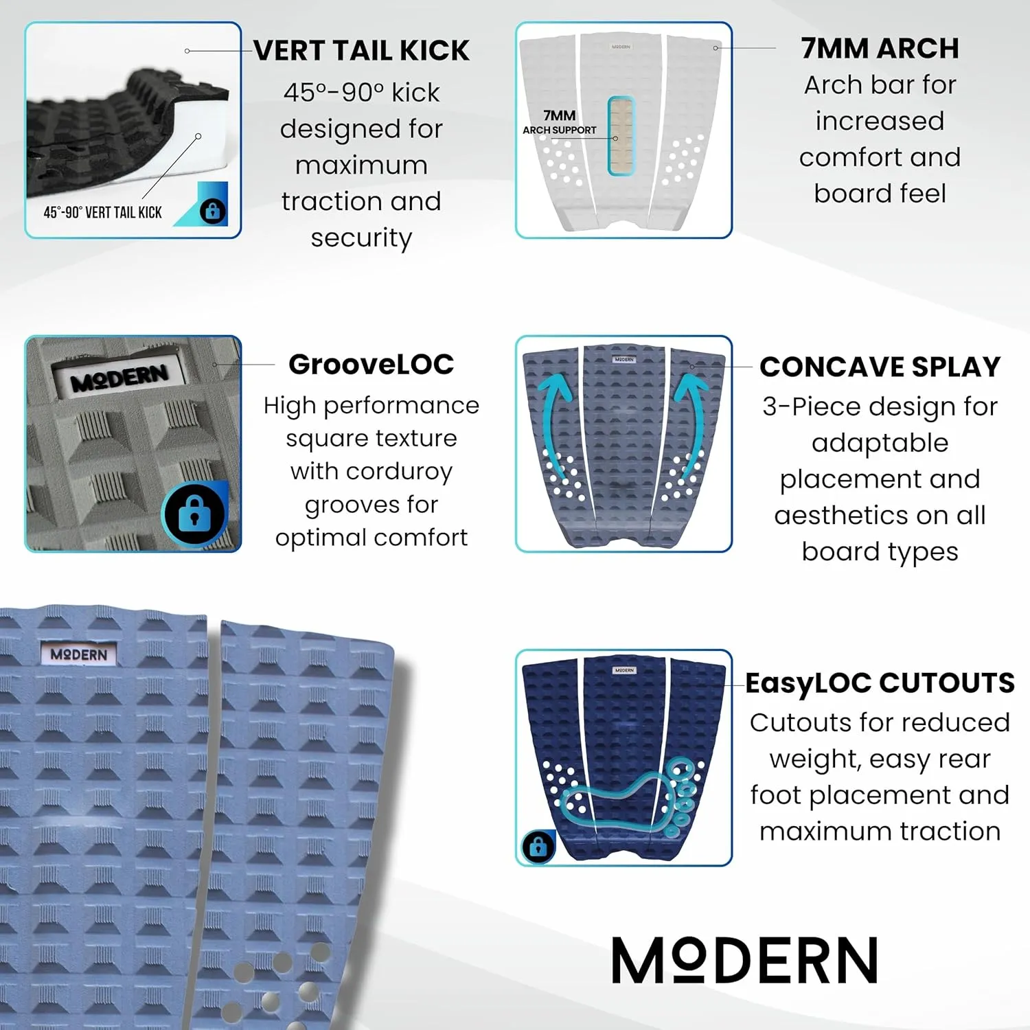 Modern Grips Surfboard Traction Pad 3-Piece