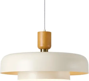 Modern Large Pendant Light 19.68 inch, 2 Tiers Soft Cream Shades, Natural Wood and Brass Accent, Mid Century Chandelier for Kitchen Island, Dining Room, Living Room