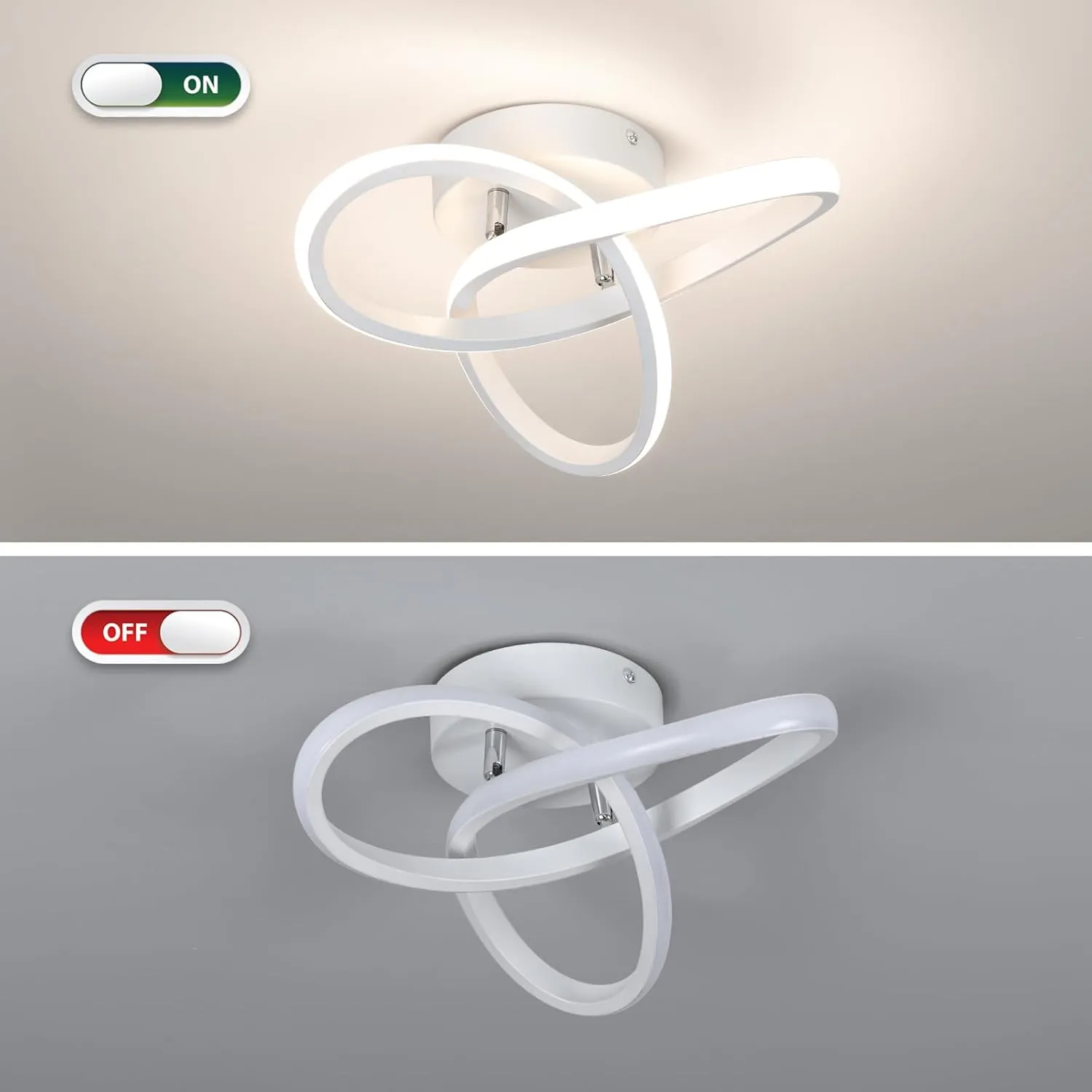 Modern Led Ceiling Light Fixtures,4500K Daylight White Semi Flush Mount Hallway Ceiling Light for Bedroom Bathroom Kitchen Balcony Laundry Room Stair Ceiling Lamp Curved Design (White, 4500K)