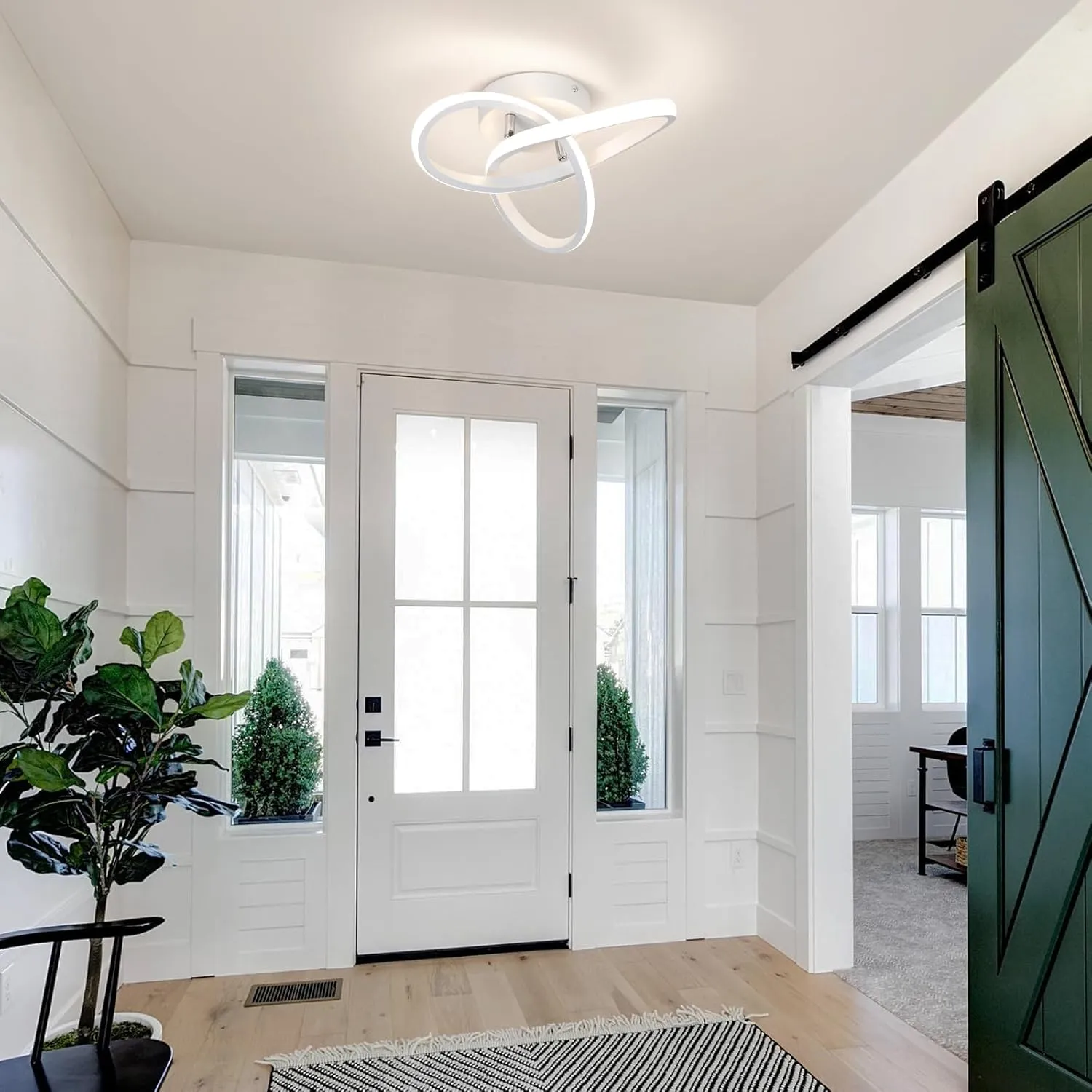 Modern Led Ceiling Light Fixtures,4500K Daylight White Semi Flush Mount Hallway Ceiling Light for Bedroom Bathroom Kitchen Balcony Laundry Room Stair Ceiling Lamp Curved Design (White, 4500K)