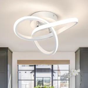 Modern Led Ceiling Light Fixtures,4500K Daylight White Semi Flush Mount Hallway Ceiling Light for Bedroom Bathroom Kitchen Balcony Laundry Room Stair Ceiling Lamp Curved Design (White, 4500K)