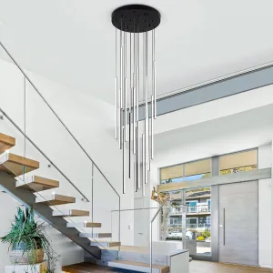 Modern LED Chandelier Clustered Led Pendant Light 18 Lights Dimmable High Ceiling Large Hanging Lighting Fixture for Loft Villa Living Room Stairs Foyer Chandelier，Black