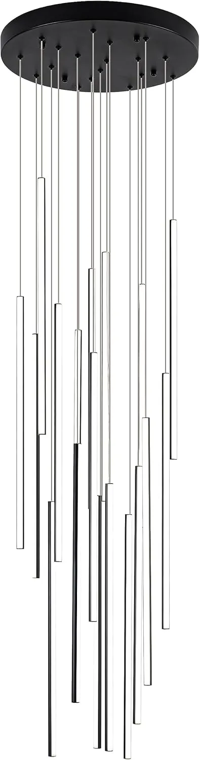 Modern LED Chandelier Clustered Led Pendant Light 18 Lights Dimmable High Ceiling Large Hanging Lighting Fixture for Loft Villa Living Room Stairs Foyer Chandelier，Black