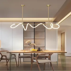 Modern LED Linear Pendant Light for Dining Room, Gold Chandelier for Office, 78" DIY Ceiling Chandelier Light with Remote Control Stepless Dimming, Restaurant Kitchen Long Hose Lamp