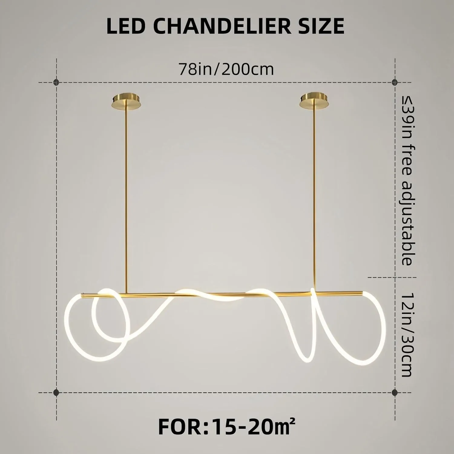 Modern LED Linear Pendant Light for Dining Room, Gold Chandelier for Office, 78" DIY Ceiling Chandelier Light with Remote Control Stepless Dimming, Restaurant Kitchen Long Hose Lamp