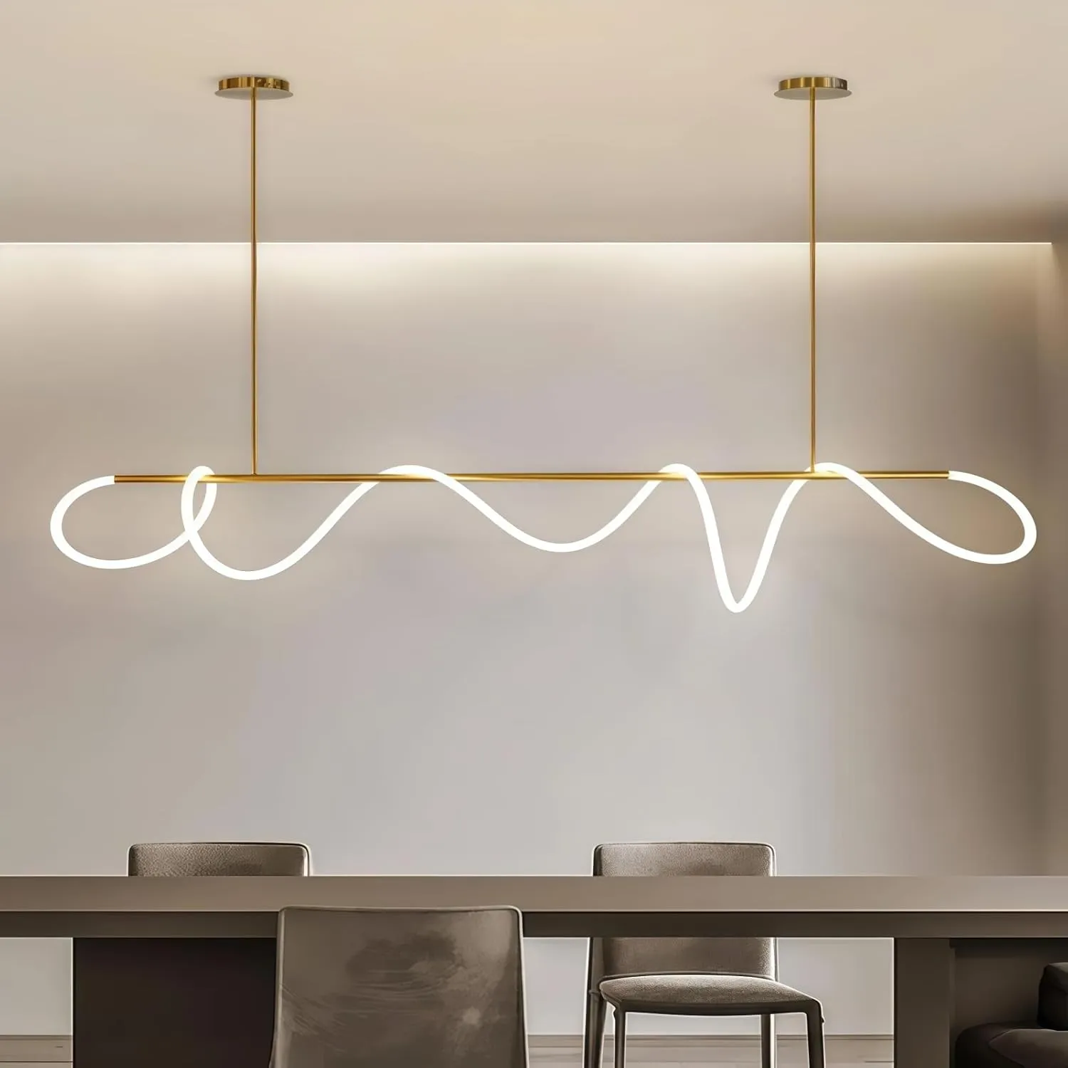 Modern LED Linear Pendant Light for Dining Room, Gold Chandelier for Office, 78" DIY Ceiling Chandelier Light with Remote Control Stepless Dimming, Restaurant Kitchen Long Hose Lamp