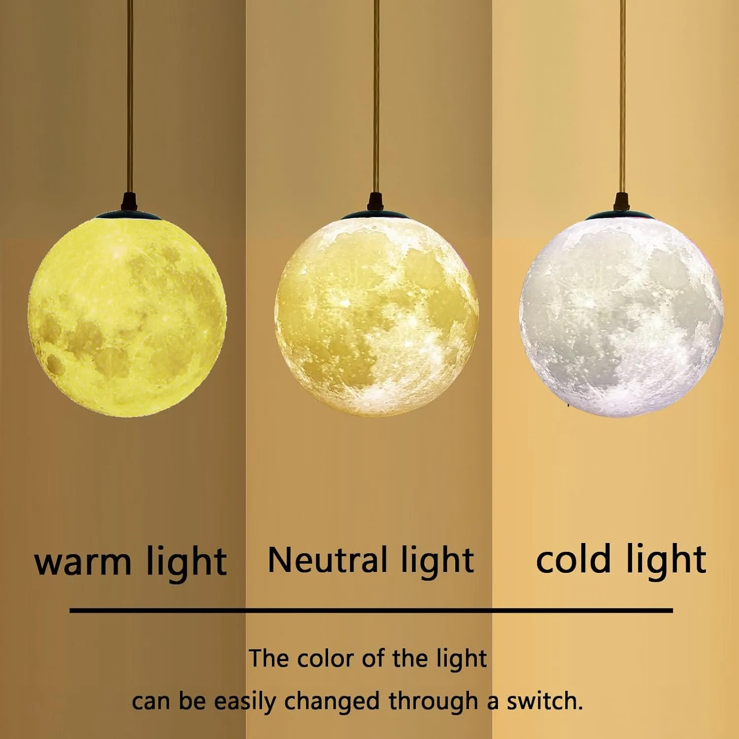 Modern Led Moon Pendant Lights Fixture,Light Up Moon Globe Night Light,3D Printed Galaxy Moon Lamp for Kids and Adults Bedroom Childrens Room Etc Ceiling Light Decor Gift (LED Bulb Included)