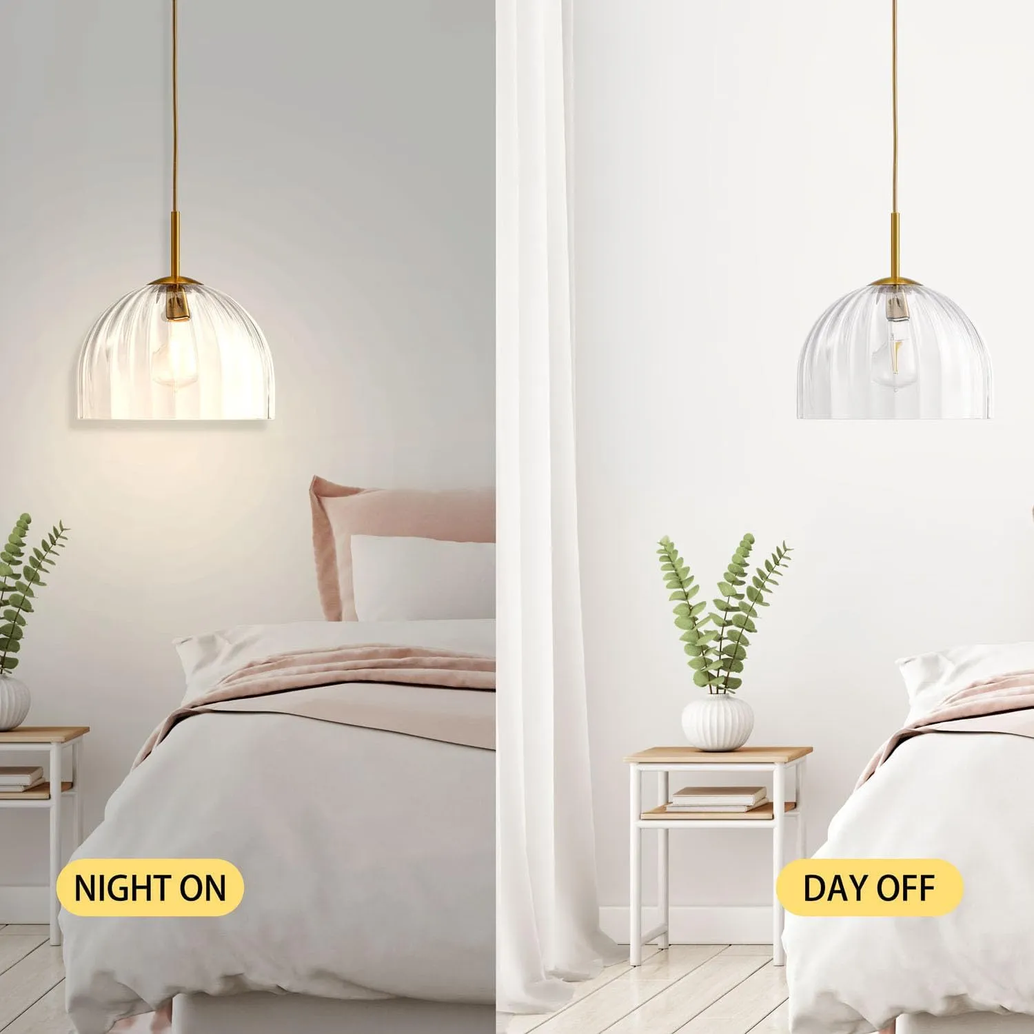 Modern Pendant Lights Kitchen Island, 11.8 Inch Large Chandelier, Rustic Farmhouse Industrial Ceiling Hanging LED Lighting Fixture with Clear Glass Bell Shade for Dining Room