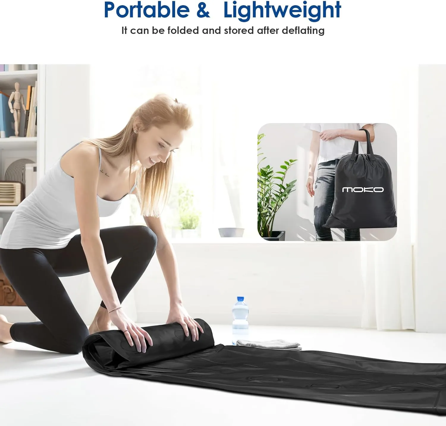 MoKo Twin Air Mattress with Built in Pump, 18'' Luxury Inflatable Mattress, 2 Min Fast Blow up Mattress with Dual-Chamber, Comfort Top - Velvety Air Bed for Home, Camping, Travel, Guests, Black/Gray