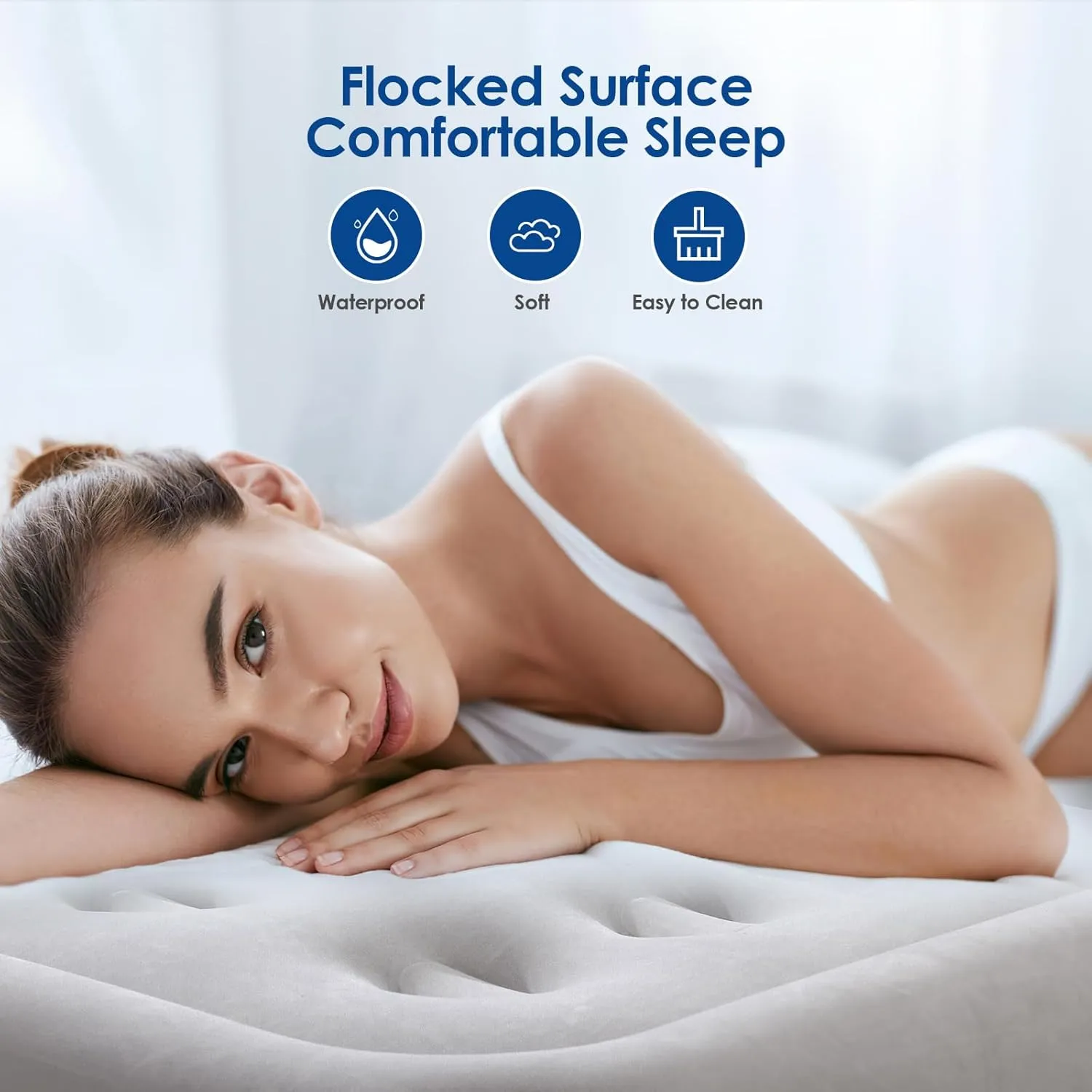 MoKo Twin Air Mattress with Built in Pump, 18'' Luxury Inflatable Mattress, 2 Min Fast Blow up Mattress with Dual-Chamber, Comfort Top - Velvety Air Bed for Home, Camping, Travel, Guests, Black/Gray