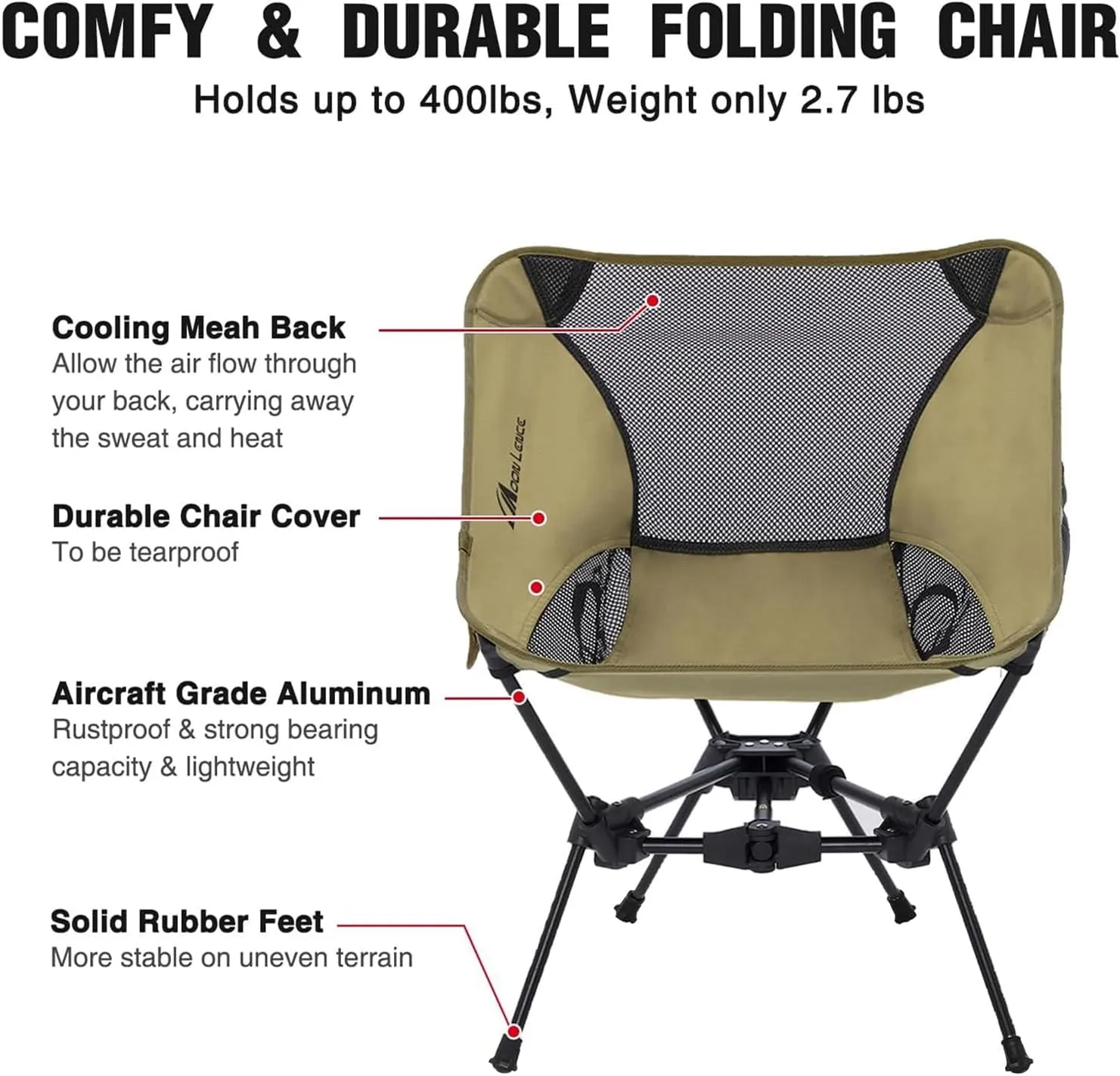 MOON LENCE Portable Camping Chair Backpacking Chair - The 4th Generation Ultralight Folding Chair - Compact, Lightweight Foldable Chairs for Hiking Mountaineering, Beach