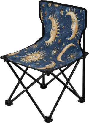 Moon Sun Portable Outdoor Folding Chair Anti-Slip Padded Oxford Cloth Stool Camping Chair Small for Beach Hiking Fishing Gardening Quad Camp Chair