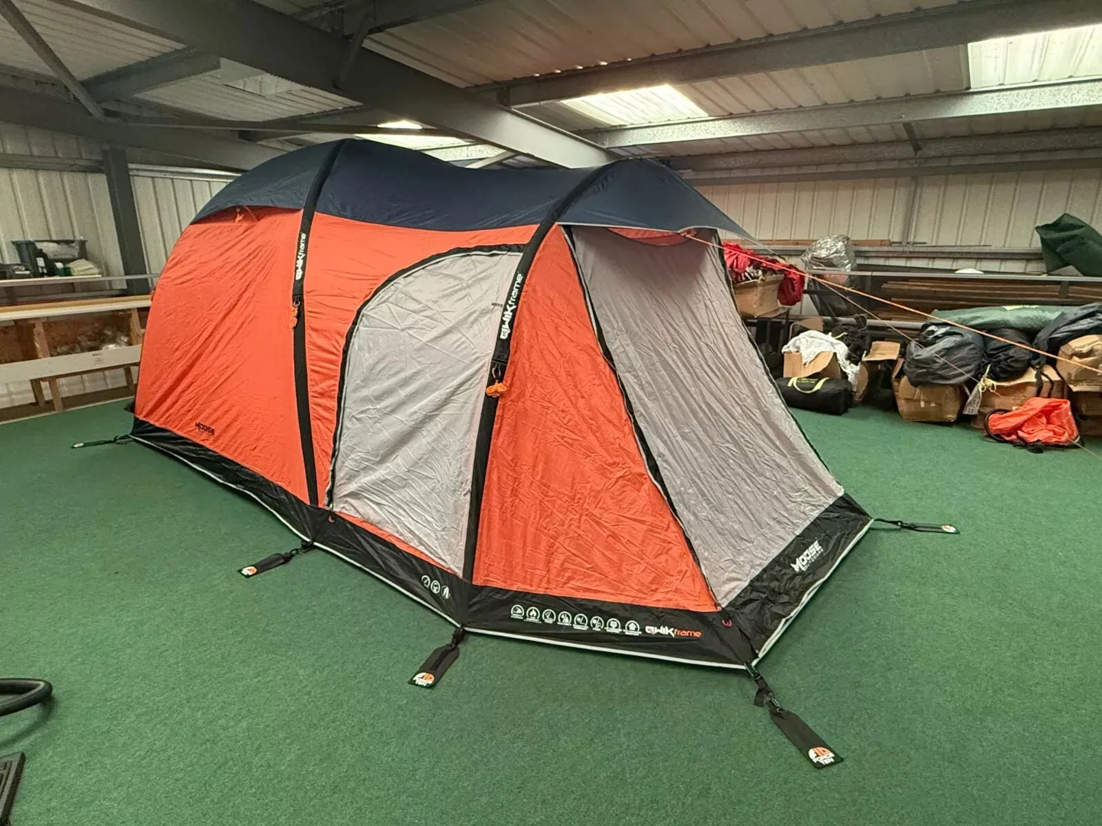 Moose Outdoors QwikFrame 4 Berth Tent in Orange, Blue & Grey FREE AIRBED