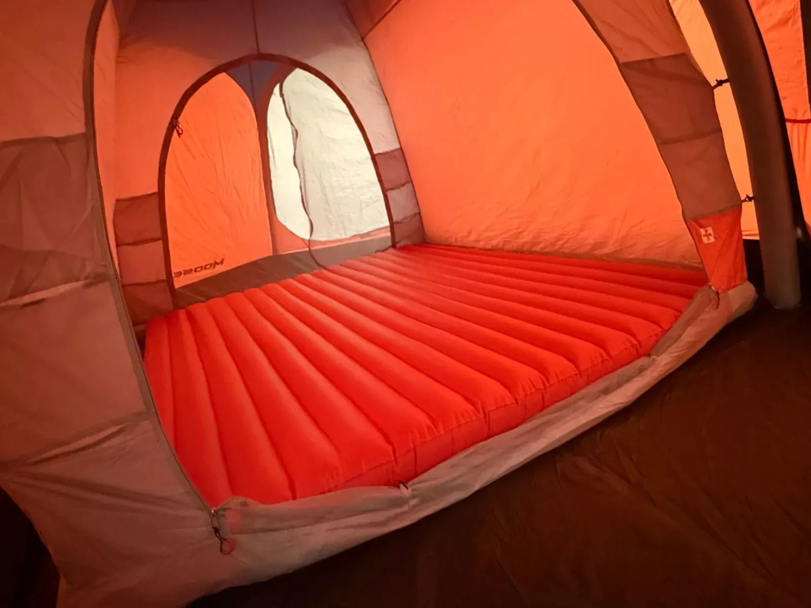 Moose Outdoors QwikFrame 4 Berth Tent in Orange, Blue & Grey FREE AIRBED
