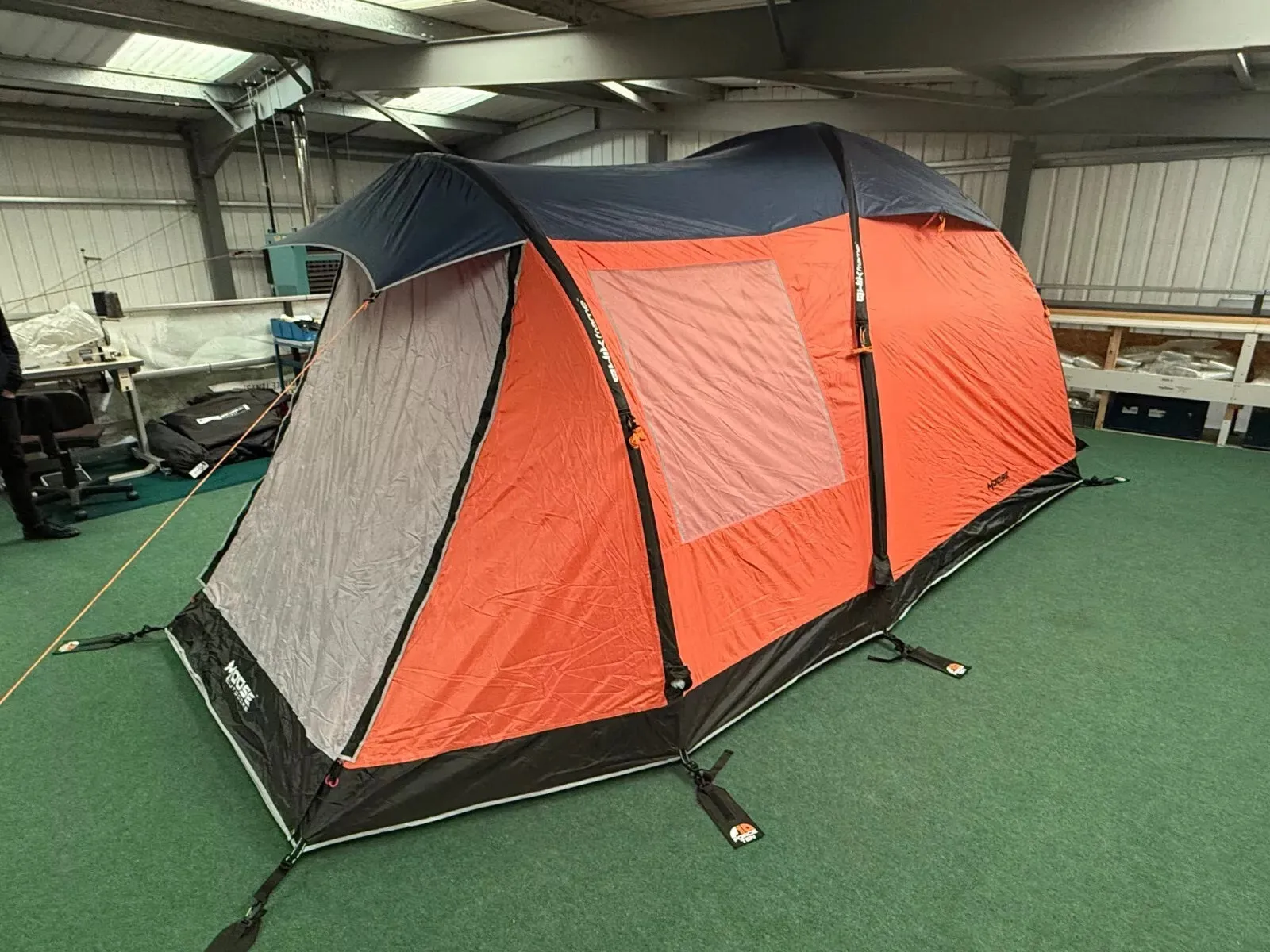 Moose Outdoors QwikFrame 4 Berth Tent in Orange, Blue & Grey FREE AIRBED