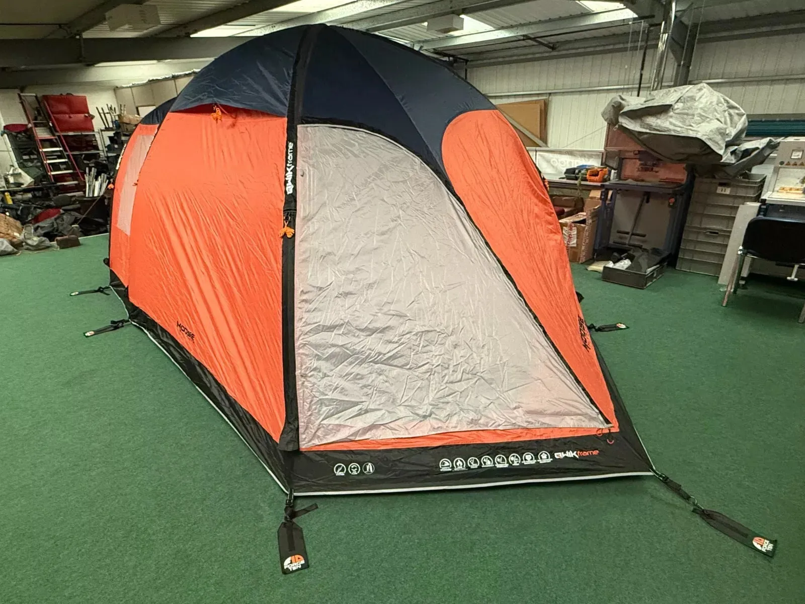 Moose Outdoors QwikFrame 4 Berth Tent in Orange, Blue & Grey FREE AIRBED