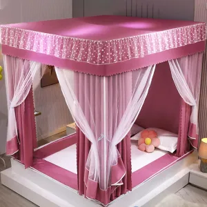 Mosquito Net, Bed Tent, Twin Size Bed Cover, King Size Fitted Sheet Style Blackout Tent with Breathable Mesh Bed Curtains Bedroom Decor for Girls' and Adult Beds/K Pink/200X220X170Cm