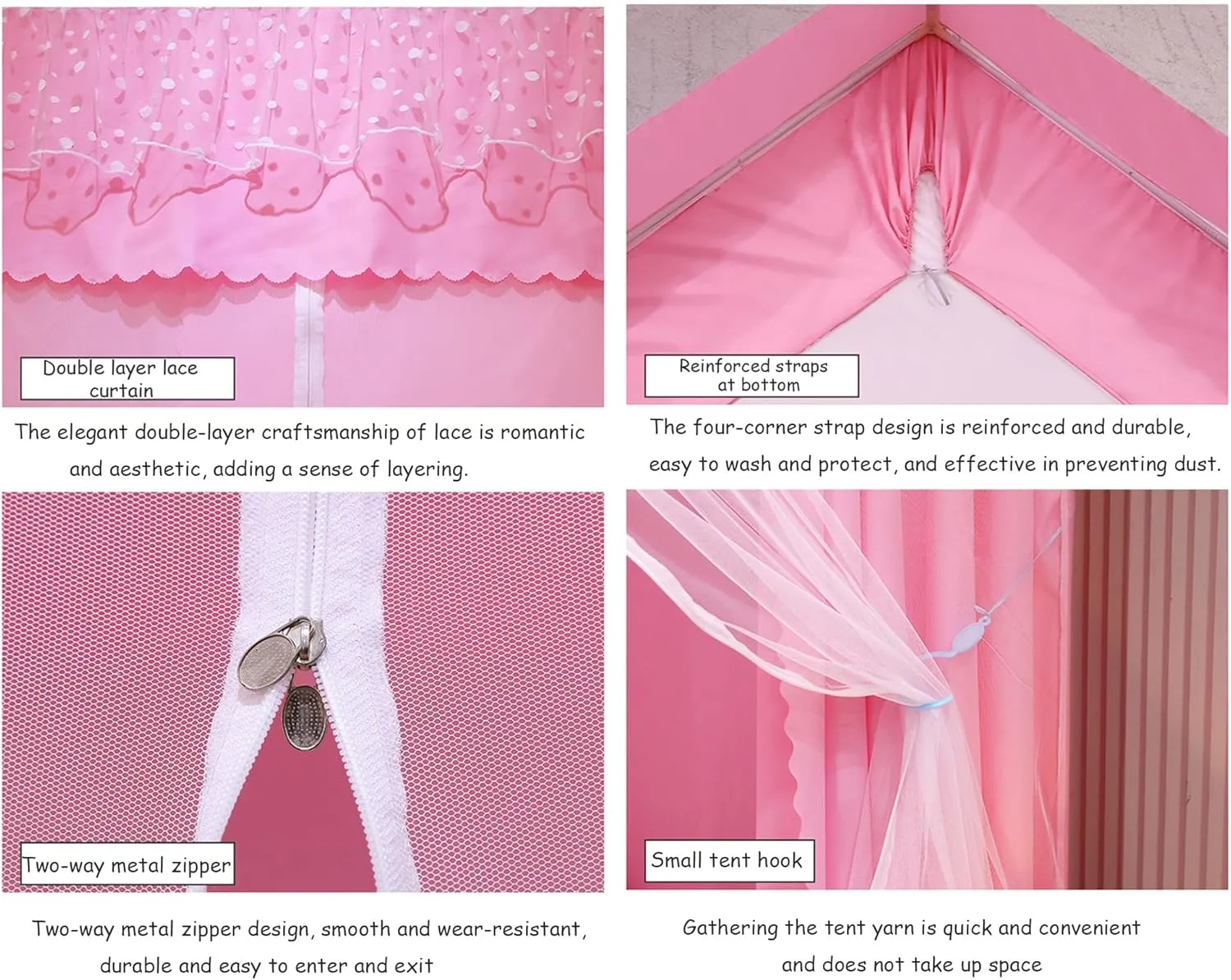 Mosquito Net, Bed Tent, Twin Size Bed Cover, King Size Fitted Sheet Style Blackout Tent with Breathable Mesh Bed Curtains Bedroom Decor for Girls' and Adult Beds/K Pink/200X220X170Cm